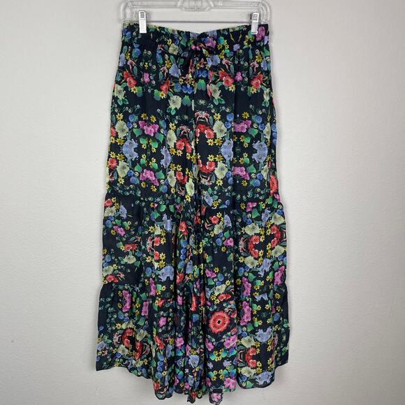 Johnny Was Black Floral Pull on Wide Leg Ruffle Pants XS - Picture 2 of 7